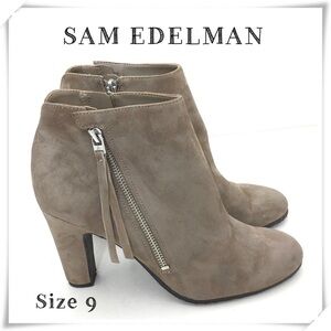 SAM Edelman Sadee Angel Suede Side Zip Bootie in Mushroom Gray Size 9